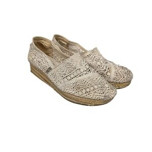 BOBS From Skechers Shoes Womens Size 7.5 Beige‎ Crochet Espadrille Wedge Flat